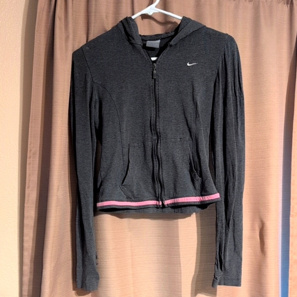 Retro Nike Grey Fitted Crop Hoodie Size Small